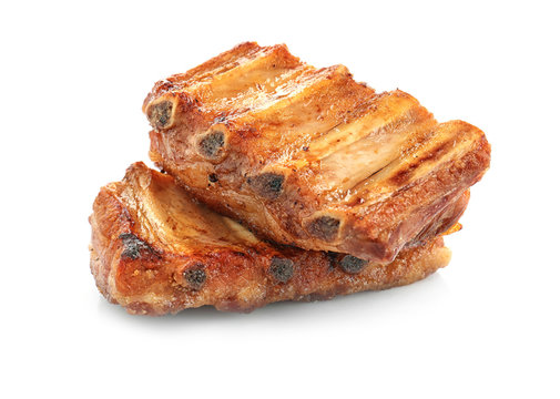 Delicious grilled pork ribs isolated on white