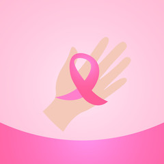 Hand Holding Pink Ribbon Breast Cancer Awareness