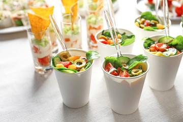 Tasty salad for baby shower party on table
