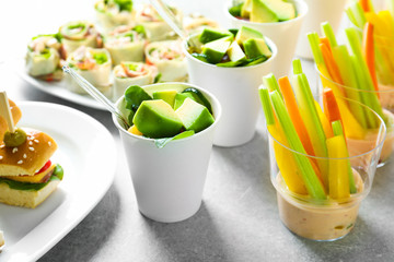 Tasty food for baby shower party on table