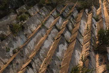 Marble travertine quarry texture at sunset