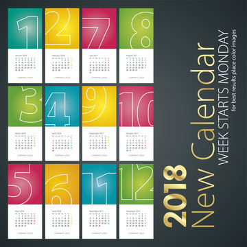 New Desk Calendar 2018 month line numbers portrait background