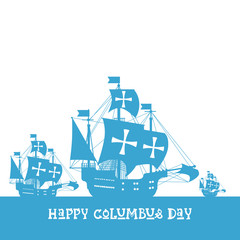 Happy Columbus Day National Usa Holiday Greeting Card With Ship Flat Vector Illustration