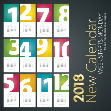 New Desk Calendar 2018 month numbers portrait background