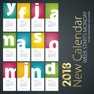 New Desk Calendar 2018 month small case letters portrait background