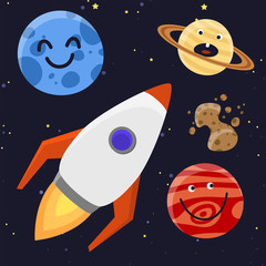 High quality solar system space planets flat universe astronomy galaxy science star vector illustration.
