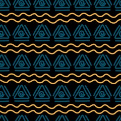 African ethnic seamless pattern for fabric, textile, paper. Vector bright illustration on black background