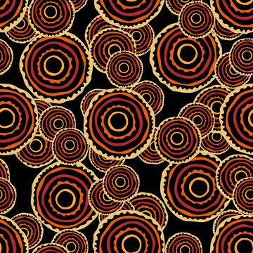 African ethnic seamless pattern for fabric, textile, paper. Vector bright illustration on black background