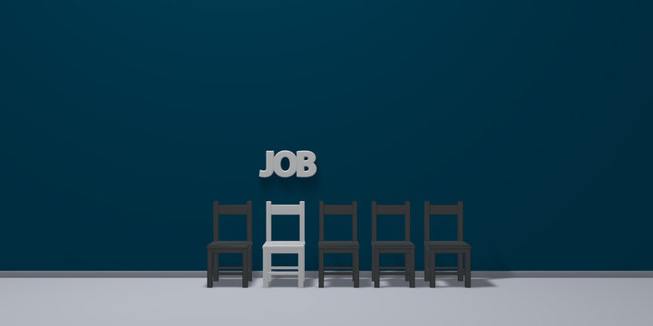 row of chairs and the word job - 3d rendering