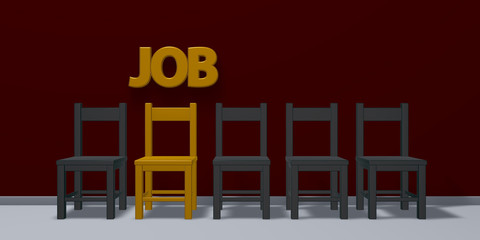 row of chairs and the word job - 3d rendering