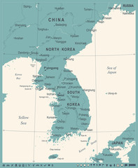 Obraz premium Mapa Półwyspu Koreańskiego - Vintage ilustracji wektorowych