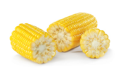 Pieces of fresh corn cob, isolated on white