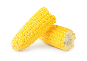 Pieces of fresh corn cob, isolated on white