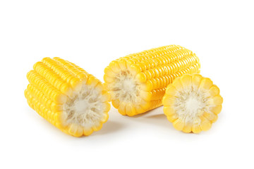 Pieces of fresh corn cob, isolated on white