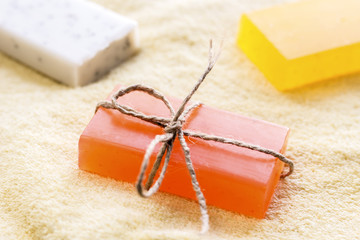 color fragrant soap. spa concept background