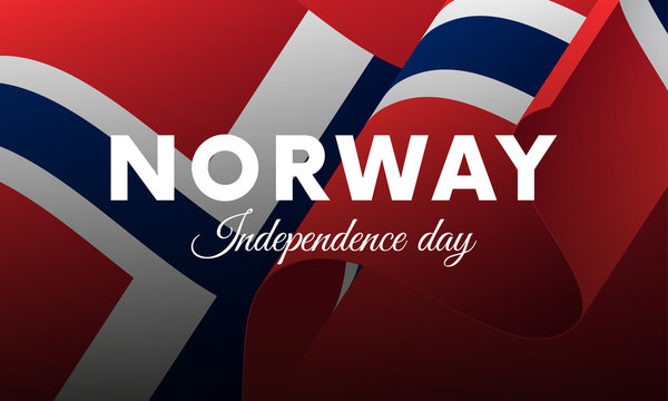 Banner or poster of Norway independence day celebration. Waving flag. Vector illustration.