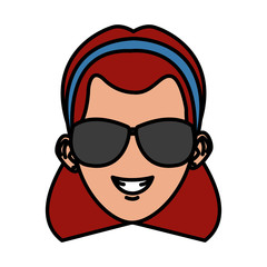 Young woman with sunglasses cartoon icon vector illustration graphic design