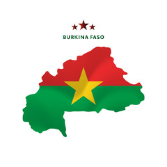 Burkina Faso map with waving flag. Vector illustration.