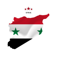 Syria map with waving flag. Vector illustration.