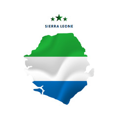 Sierra Leone map with waving flag. Vector illustration.