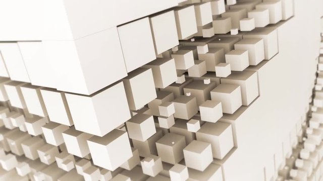 Background with white moving cubes enlarging and decreasing, loop