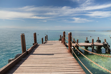 Fototapeta premium A wooden boardwalk in Kota Kinabalu in Malaysia