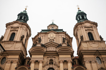Obraz premium Exterior of the Church of St. Nicholas in the Old Town Square in Prague, Czech Republic. Architecture. Religious building.