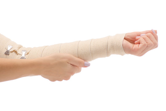 Female hand elastic bandage injury