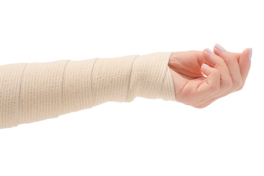 Female hand elastic bandage injury