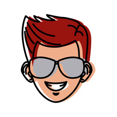 Young man with sunglasses cartoon icon vector illustration graphic design