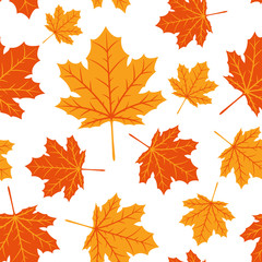 Fototapeta na wymiar Seamless pattern with colorful autumn leaves isolated on white background. Illustration of fall theme seamless texture