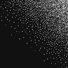 Silver glitter. Scattered top right corner with silver glitter on black background. Superb Vector illustration.