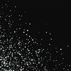 Amazing falling snow. Scattered bottom left corner with amazing falling snow on black background. Fair Vector illustration.