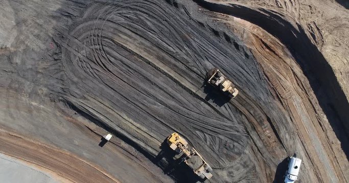 Overhead Ultra High Definition 4k Aerial of Tractors At Construction Site.