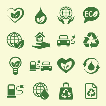 Ecology Protection Green Icons Set
