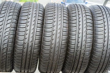 new car tires, auto-rubber folded in a row