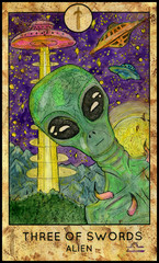 Alien. Minor Arcana Tarot Card. Three of Swords