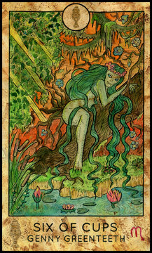 Swamp demon. Minor Arcana Tarot Card. Six of Cups