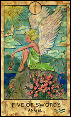 Angel. Minor Arcana Tarot Card. Five of Swords