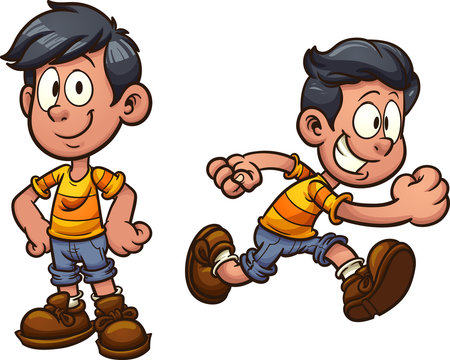 Cute cartoon boy standing and running. Vector clip art illustration with simple gradients. Each on a separate layer. 