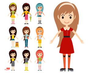 Street fashion girls models wear style fashionable stylish woman characters clothes looks vector illustration