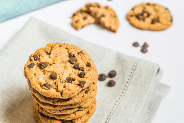 Colorful and tasty chocolate chips cookie. Concept of sweet food and dessert.