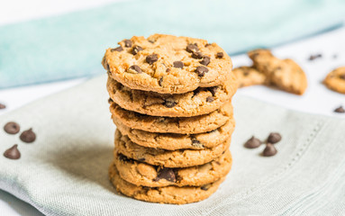 Colorful and tasty chocolate chips cookie. Concept of sweet food and dessert.