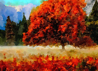 Watercolor of Yosemite valley