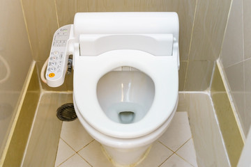 Control Panel of the toilet bowl. Hygienic and high technology of the toilet bowl, automatic modern...