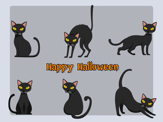 Set of Cat cartoon vector halloween on background