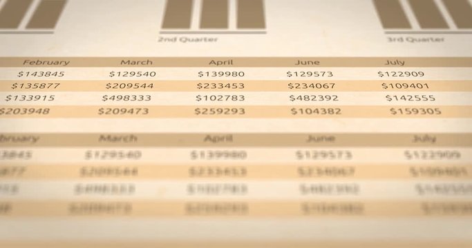 Scrolling over a retro old paper financial statement - ALT Angle