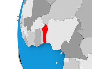 Map of Benin on political globe