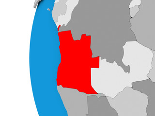 Map of Angola on political globe