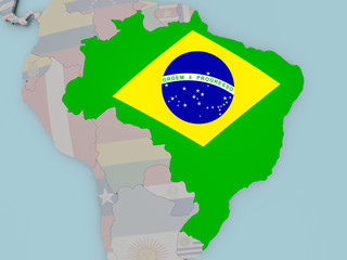 Brazil on political globe with flag